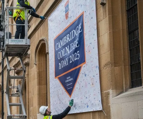 Installing a large printed wall sign