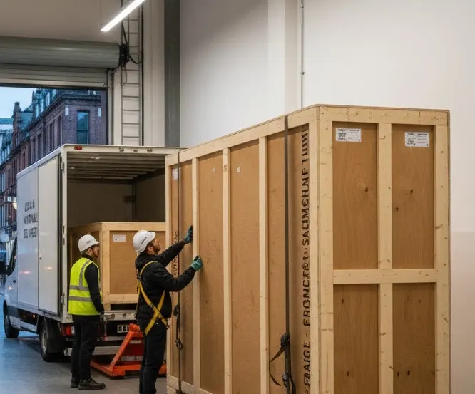 Crates protecting large format print in transit